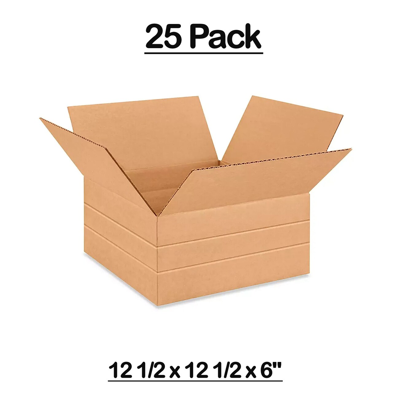 25 Pack Multi Depth Corrugated Shipping Boxes Strong Cartons for Storage and Mailing 12 1⁄2 x 12 1⁄2 x 6 Inch
